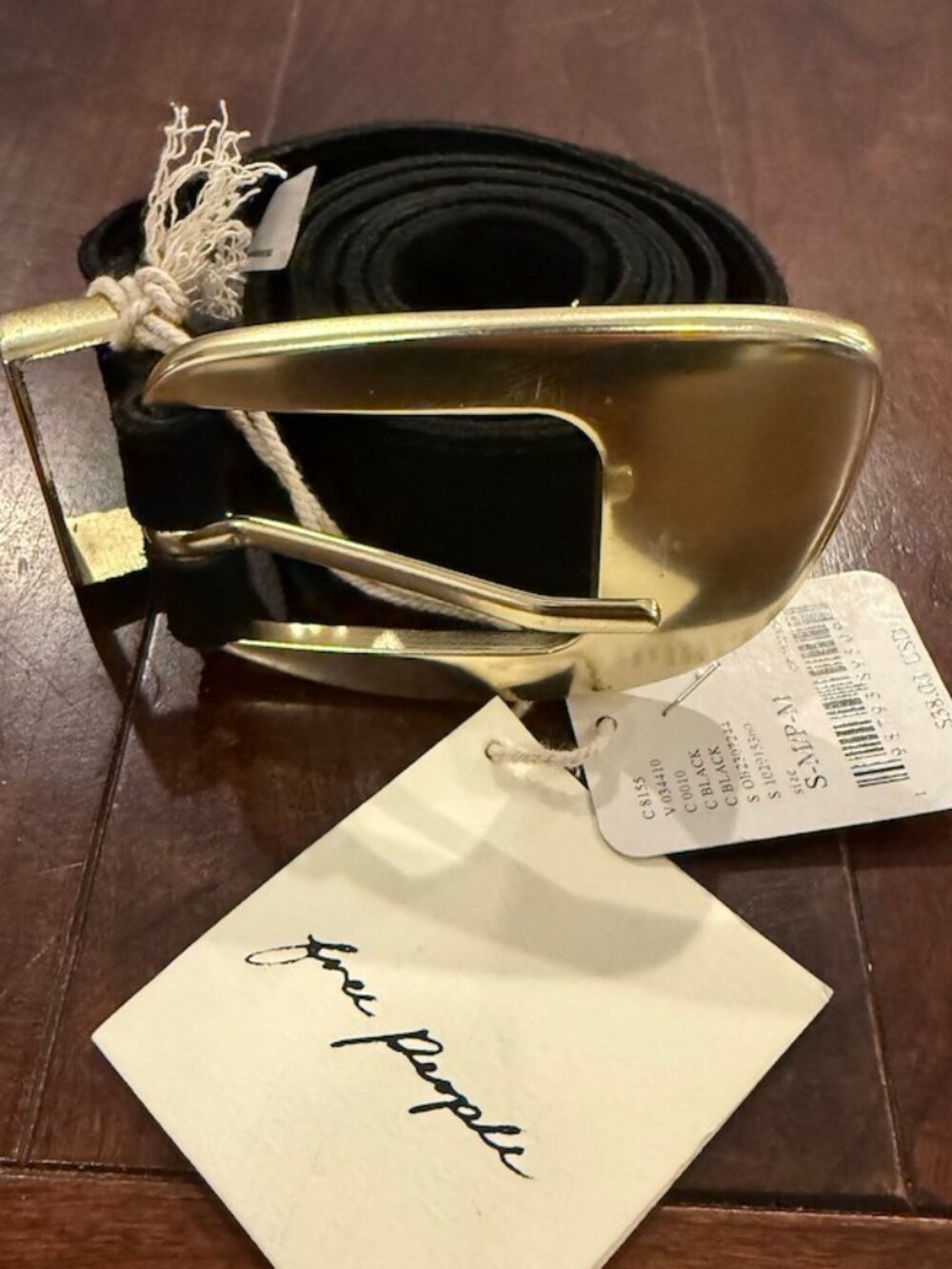 New! Free People Black Suede Gold Tone Buckle Size Small/Medium